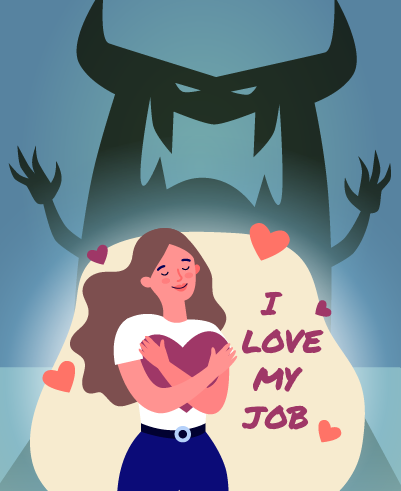 Graphic of happy woman loving her job