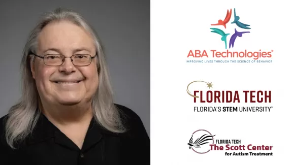 ABA TECH DONATES (Photo of Jose, aba tech logo, Florida Tech logo, Scott Center logo)