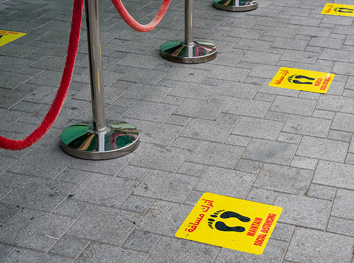 A line with stickers on ground 