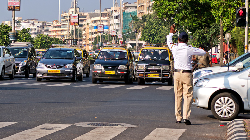 A busy intersection in Mumbai, India