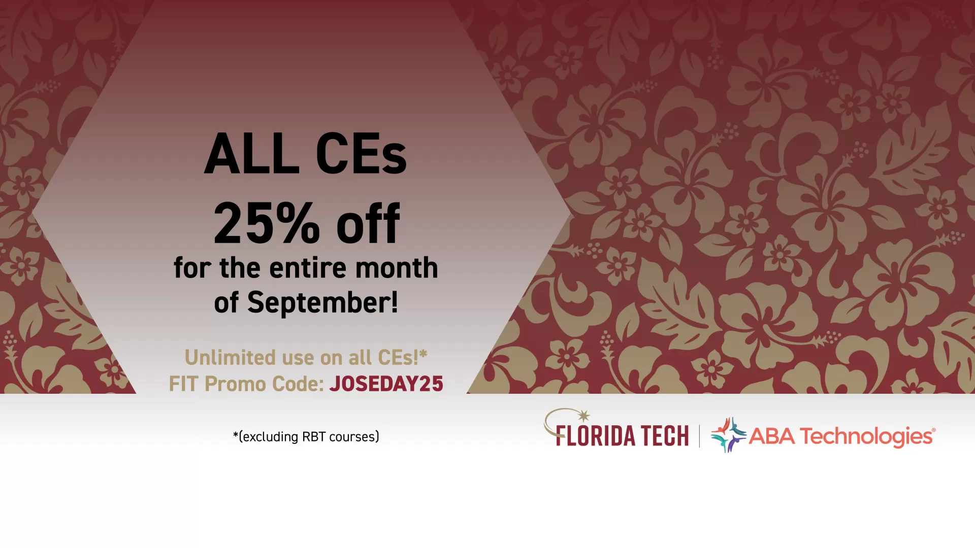 25% off all Florida Tech CEs for the month of september