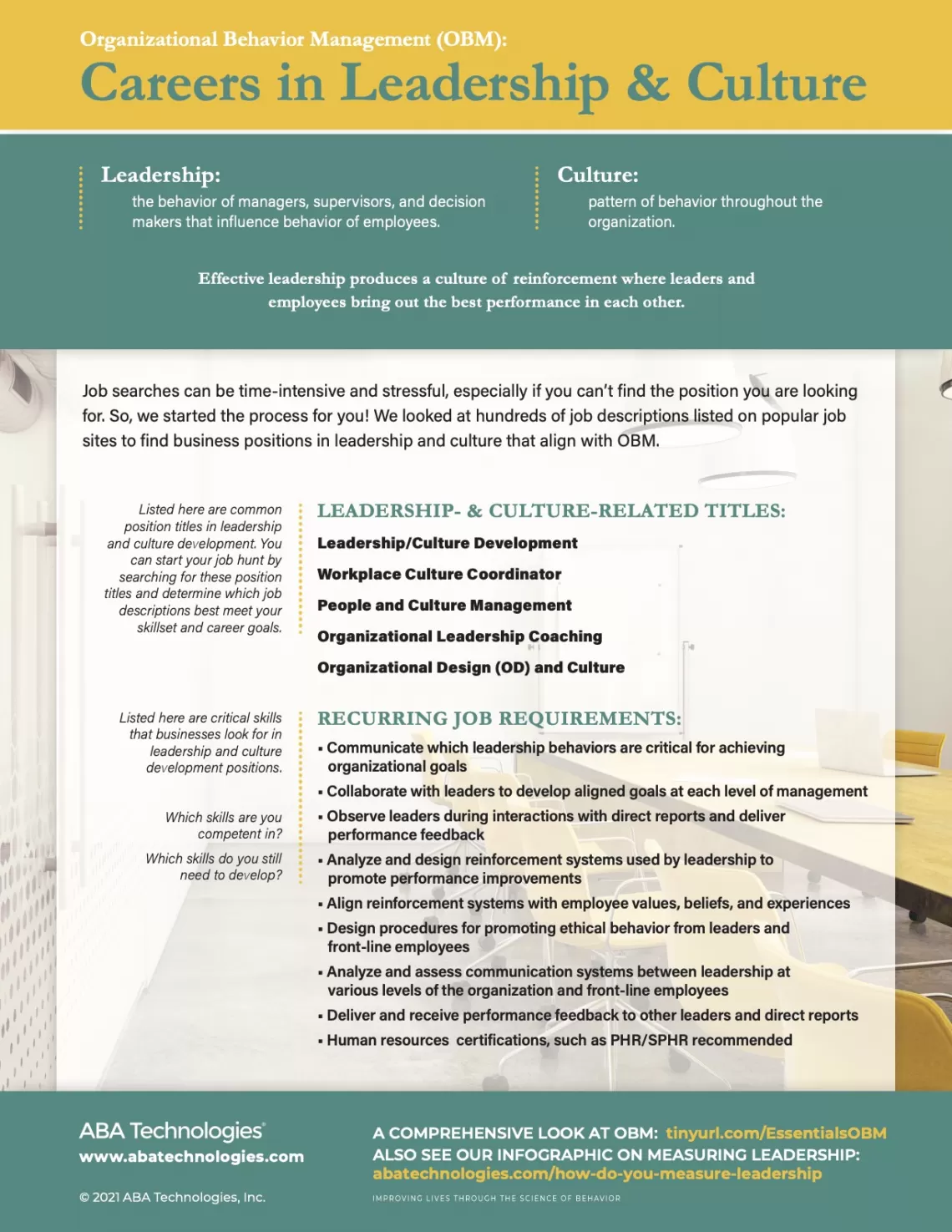 Organizational Behavior Management (OBM): Careers in Leadership & Culture Infographic