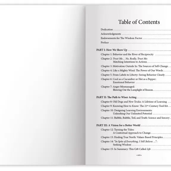 Wisdom Factor Table of Contents page 1 image